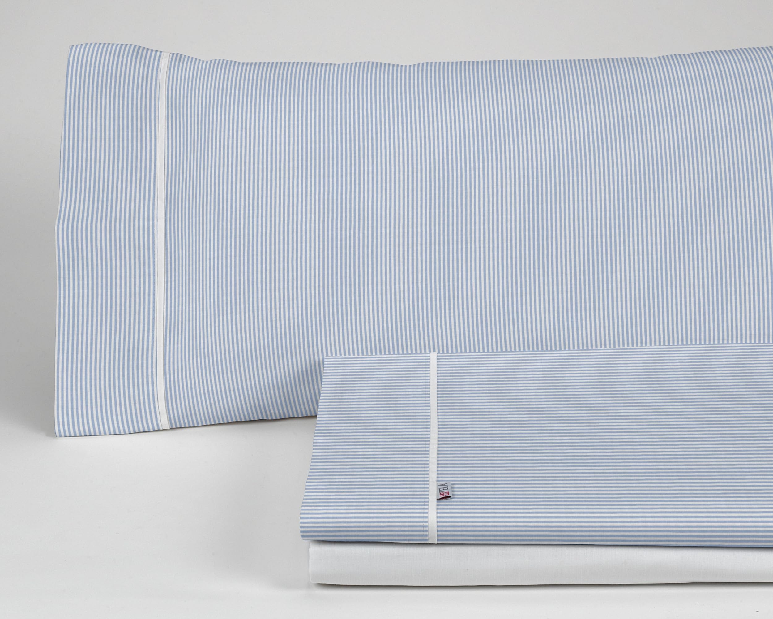 Juego de sábanas Greta color azul Cama de 150 (3 piezas) - 100% algodón - 200 hilos. Gramage: 125