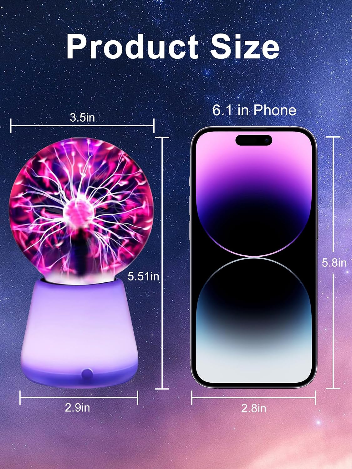 Plasma Ball Lamp Interactive Plasma Globe USB Powered 7 Color Light Bright Touch Mood Lighting Lightning Ball Cool Night Light Room Decor Lamp for Christmas Stocking Stuffers Party Gifts