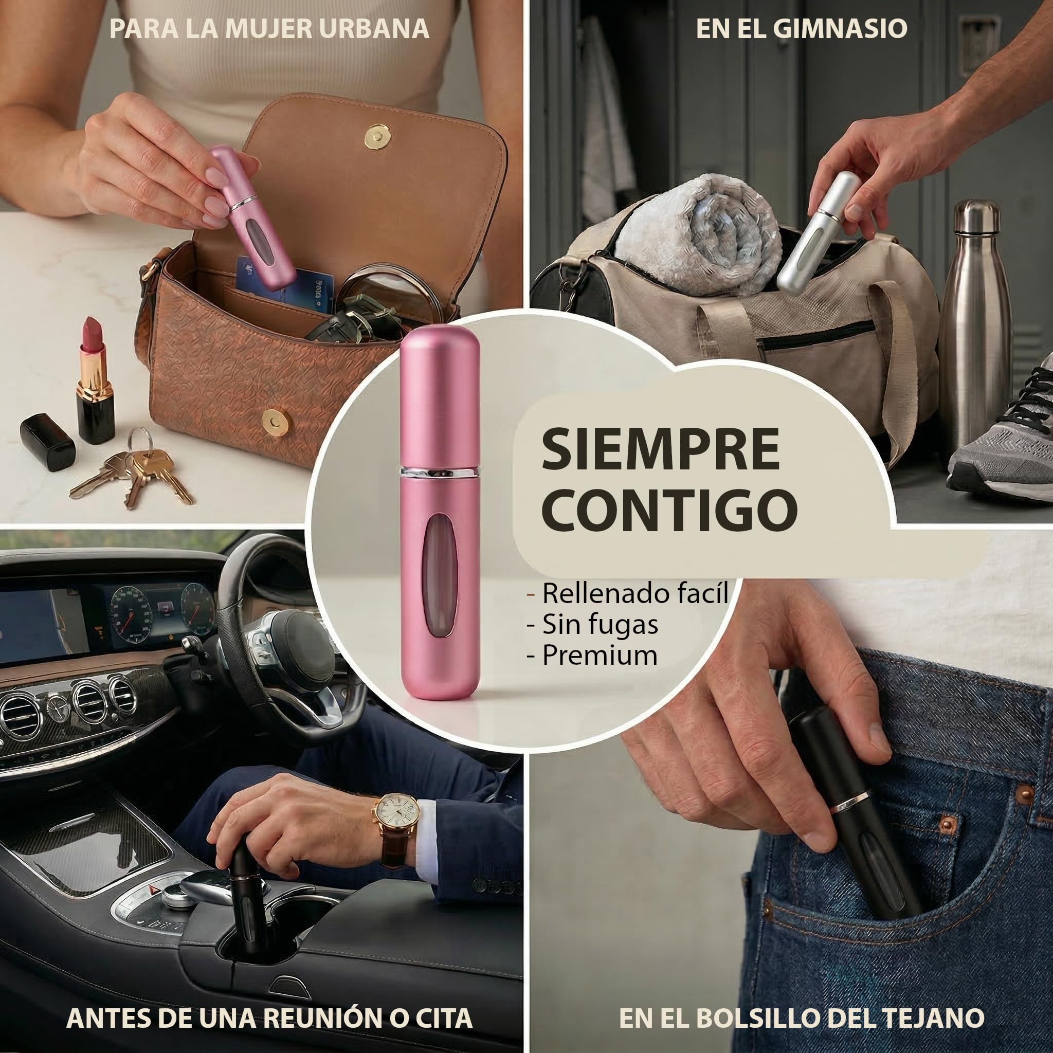 ModernAlma® - Atomizador Perfume Recargable | Atomizador Perfume Viaje Portátil de Aluminio con Ventana | Mini Spray Perfume Recargable para Avión, Bolsillo y Viaje (3, Multicolor 1, 5) — view 6