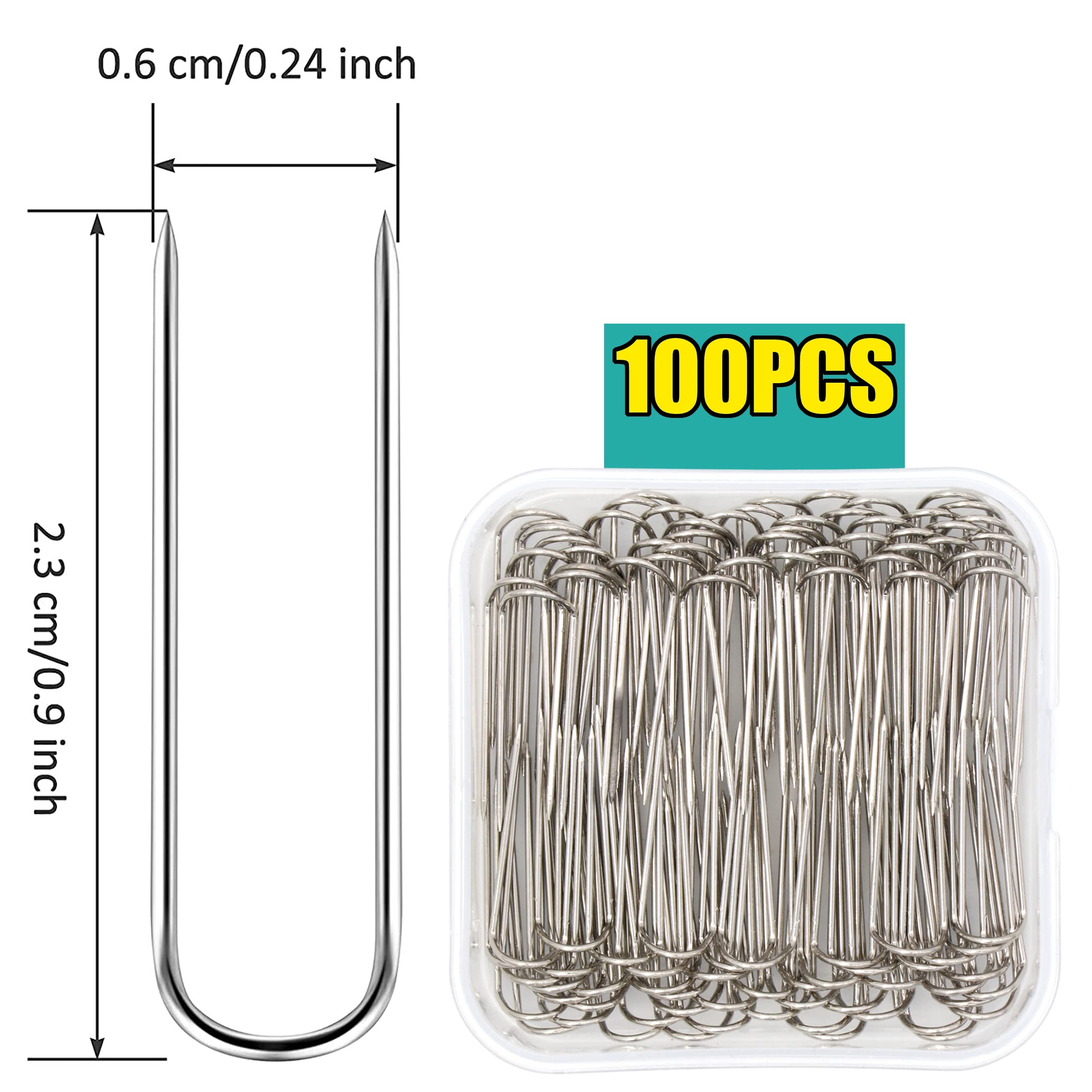100 pines de costura en U, agujas de horquilla, pasadores de doble bloqueo, de acero inoxidable, agujas rectas multiusos, para coser, exhibición de joyas, decoración del hogar, manualidades