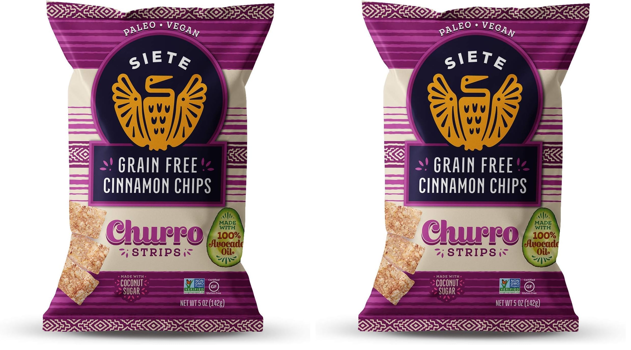 Siete Grain Free Cinnamon Churro Strips, 5 oz Bag (2 Pack) - Dairy Free, Paleo, Vegan, Non-GMO, Gluten Free