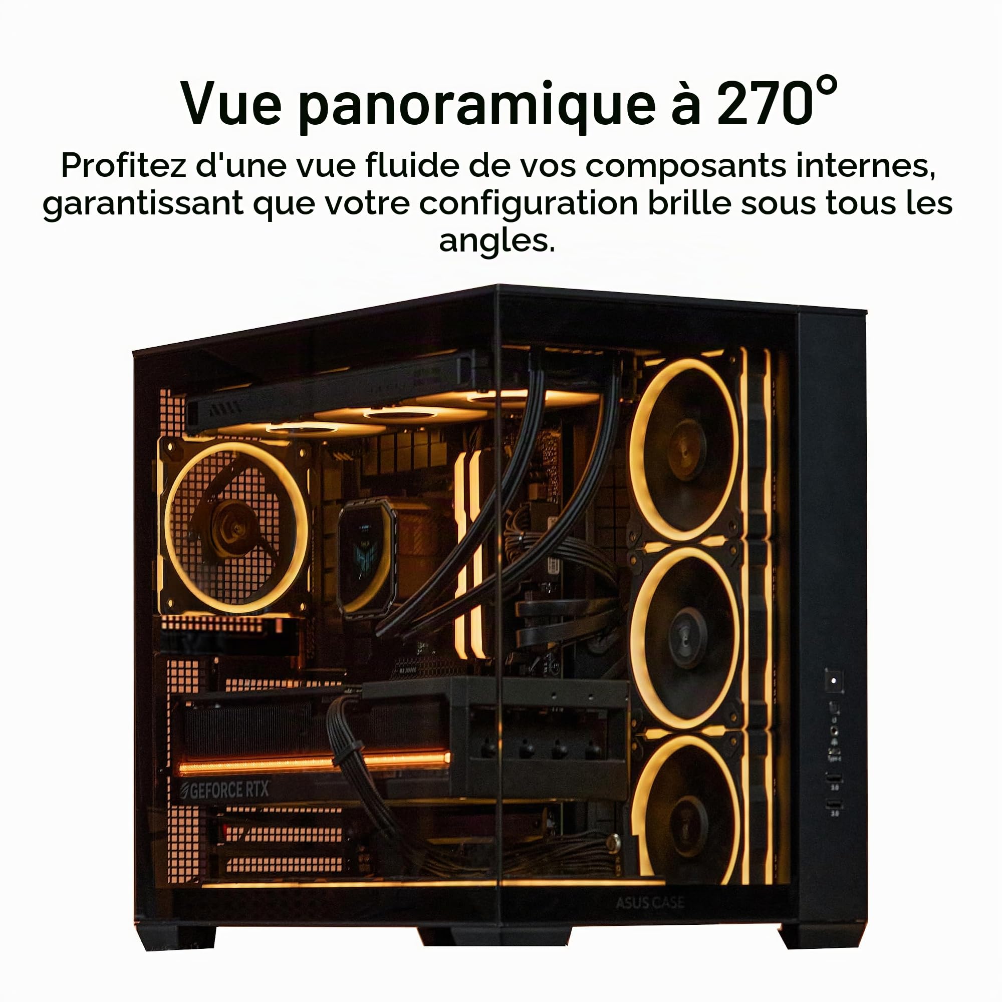 ASUS A32 Plus ATX (radiateurs de 360 mm et Cartes Graphiques de 420 mm, Quatre Ventilateurs ASUS Prime Mr 120 ARGB préinstallés, Gestion des câbles soignée)