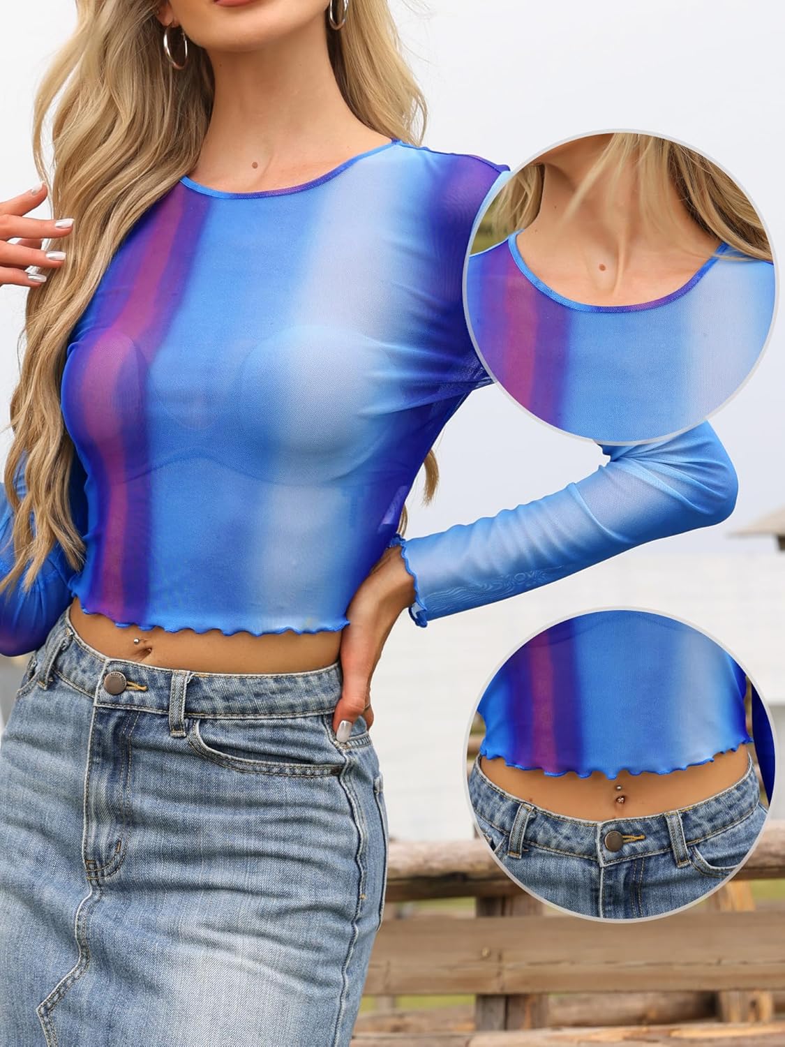 Allegra K メッシュトップス ポリエステル スパンデックス ブレンド