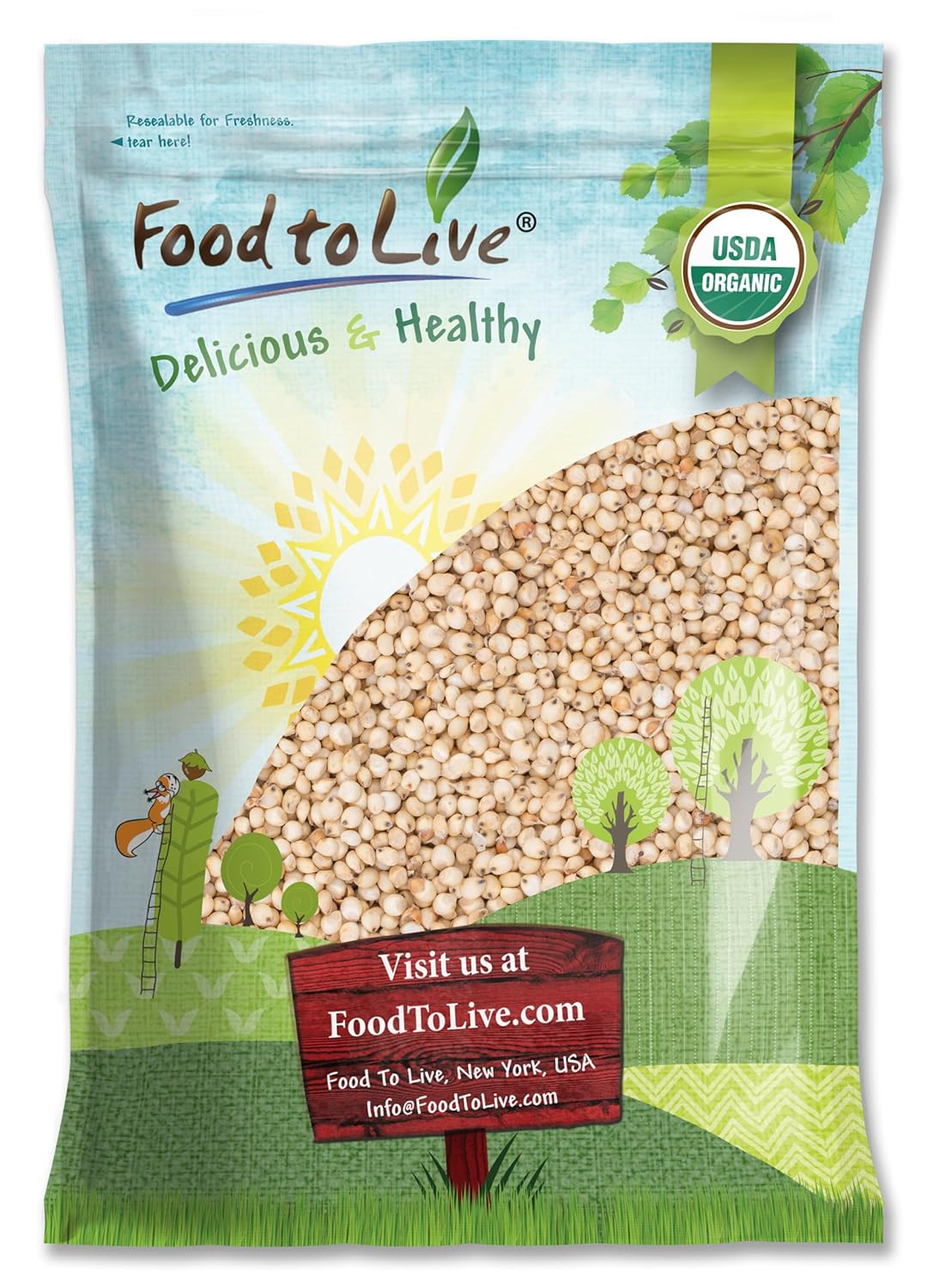 Food to Live Organic Great Plains White Sorghum Grain, 10 Pounds – Whole Ancient Groats. High Fiber. No-GMO. Raw Milo Seeds. Vegan, Kosher, Bulk