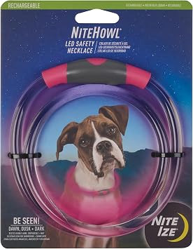 Nite Ize NiteHowl Rechargeable LED Safety Necklace - Dog Light for Dog-Walking Gear - Weather-Resistant Design - 5 Hours Runtime - Cut to Fit from 12 to 27 - Tie Dye Pink