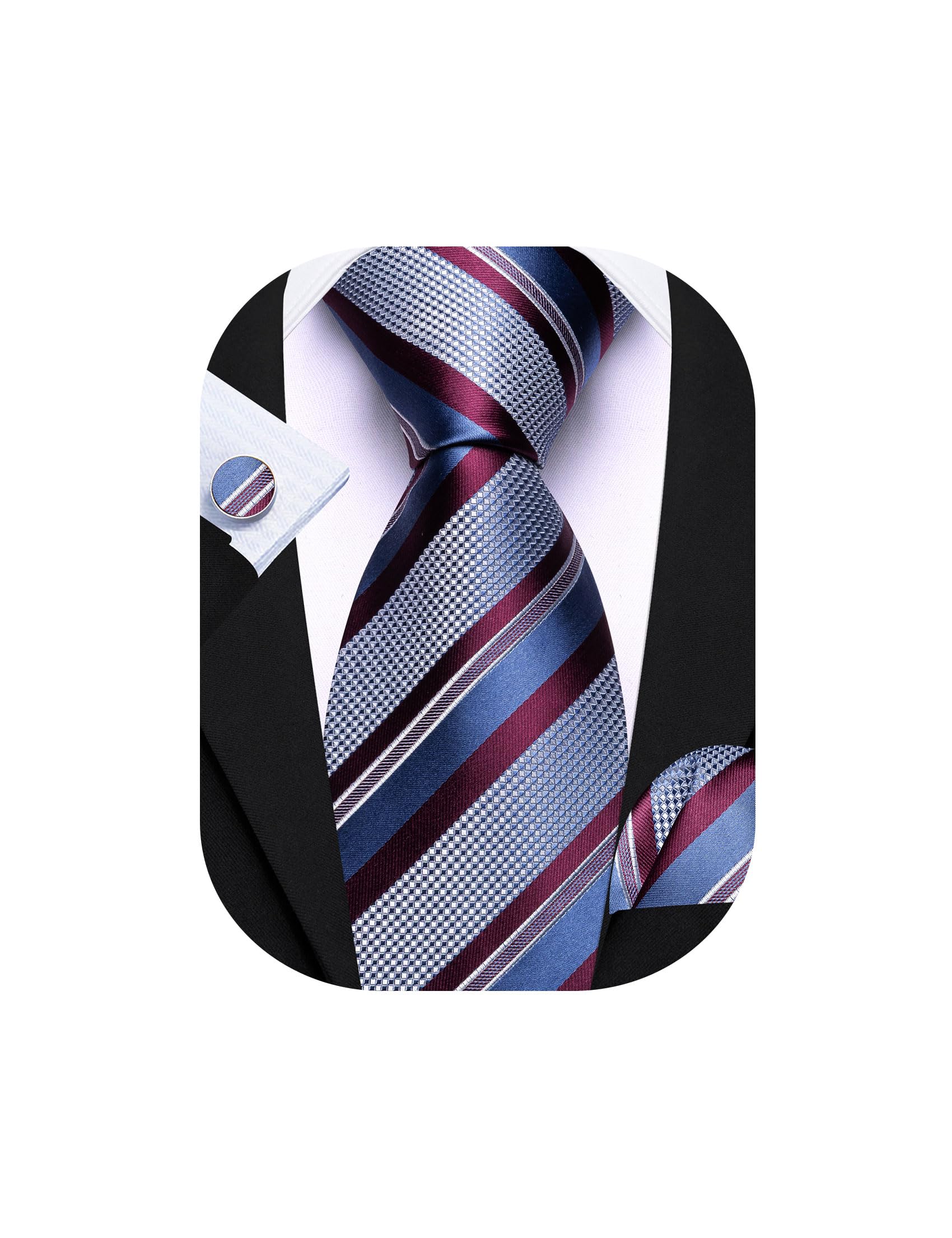 Barry.Wang Mens Tie Set Plaid Check Stripe Neckties Pocket Square Cufflinks | Woven Classic,Formal/Casual Men's Necktie,Luxury,Business,Wedding,Party,Prom,Graduation