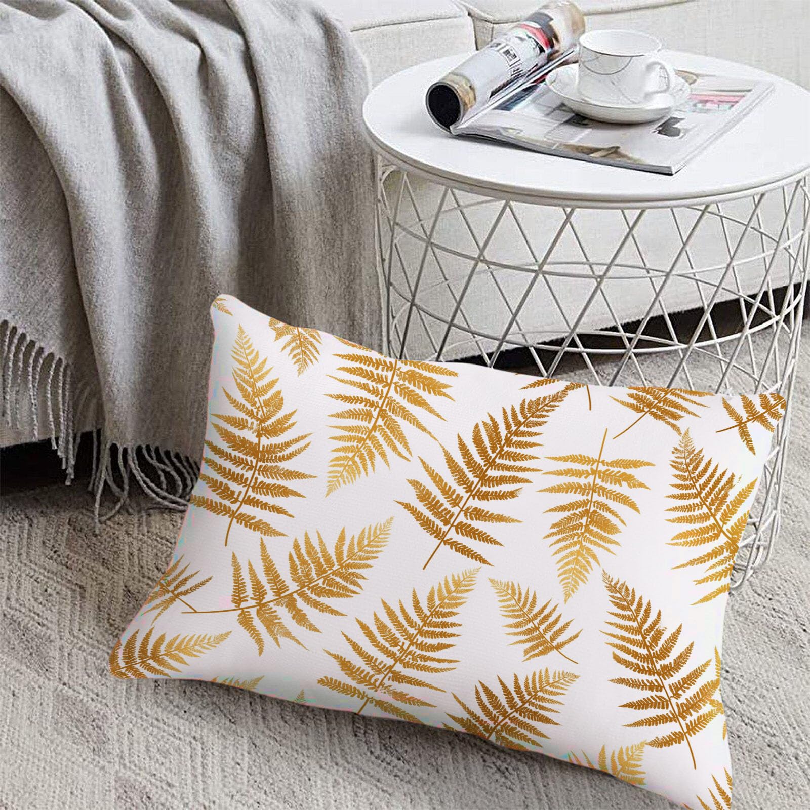 Sábanas 200X190/200Cm - Juego De Sábanas 3 Piezas Estampadas Helecho Metálico - Microfibra Suave Transpirable - Sábana Bajera Ajustable - Ropa De Cama Plantas Minimalistas (Beige)