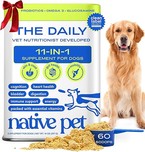 Native Pet Dog Vitamins & Supplements - 11-in-1 Vitamin Powder for Dog Food Topper - Collagen, Glucosamine, Probiotics, Omega & More- Supports