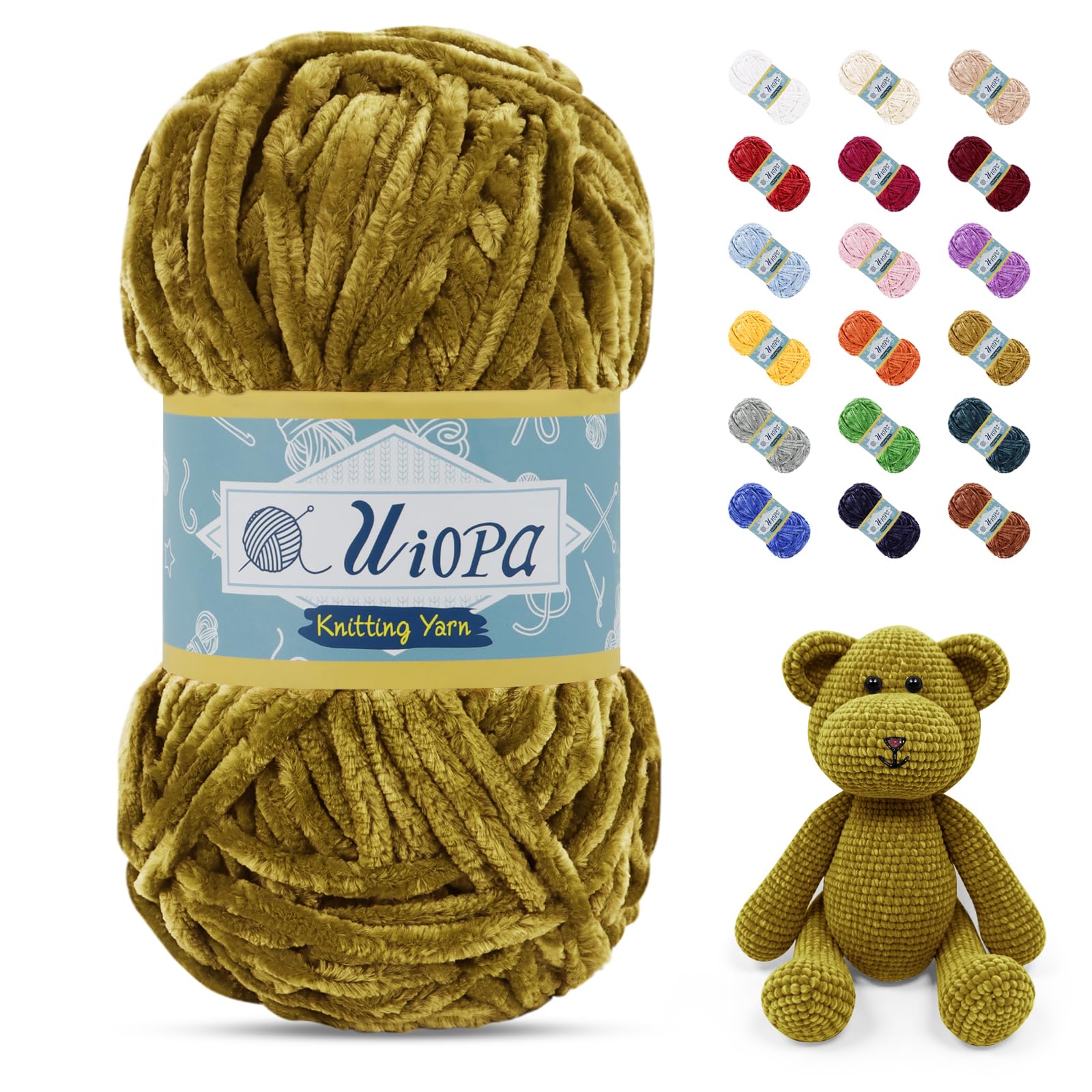 Uiopa 100g/80m Chunky Chenille Yarn, Plush Velvet Yarn Thick Chenille Wool, Brown Fluffy Crochet Chunky Wool for Amigurumi Blankets Clothes DIY Crafts