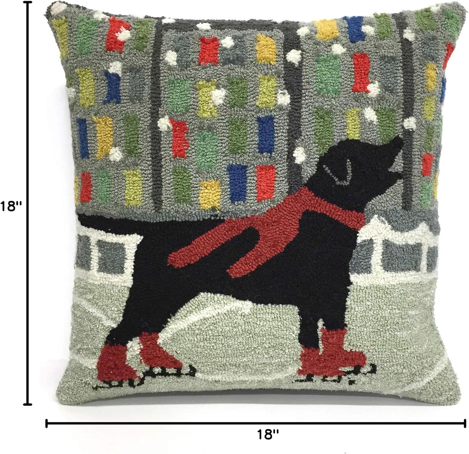 Liora Manne Frontporch Indoor/Outdoor Pillow, 18" Square, Holiday Ice Dog Red