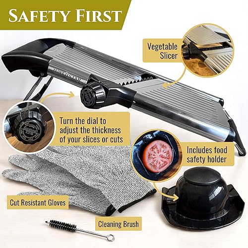 Miniatura 3 de Cortadora de mandolina para cocina, acero inoxidable, grosor ajustable, corte de verduras con corte estilo juliana, perilla de seguridad para