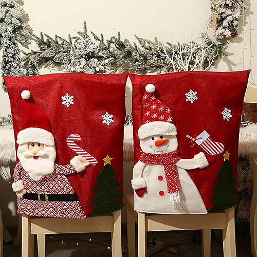 Miniatura 3 de IUIBMI Juego de 6 fundas navideñas para sillas de Navidad, fundas para respaldos de sillas de Navidad, sombrero rojo 3D, Papá Noel, muñeco de nieve,
