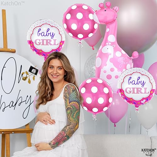 Miniatura 2 de KatchOn Decoraciones de jirafa rosa para baby shower, paquete de 5 Globos It's A Girl para decoración de fiesta de jirafa bebé niña