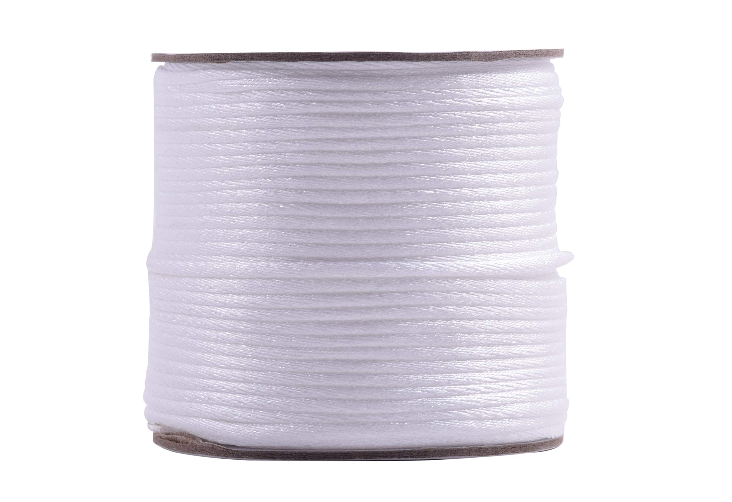 KONMAY 50 Yards 2.0MM Rattail/Bugtail Satin Silk Cord Shamballa Macrame Beading Nylon Kumihimo String (White 800) — image 1