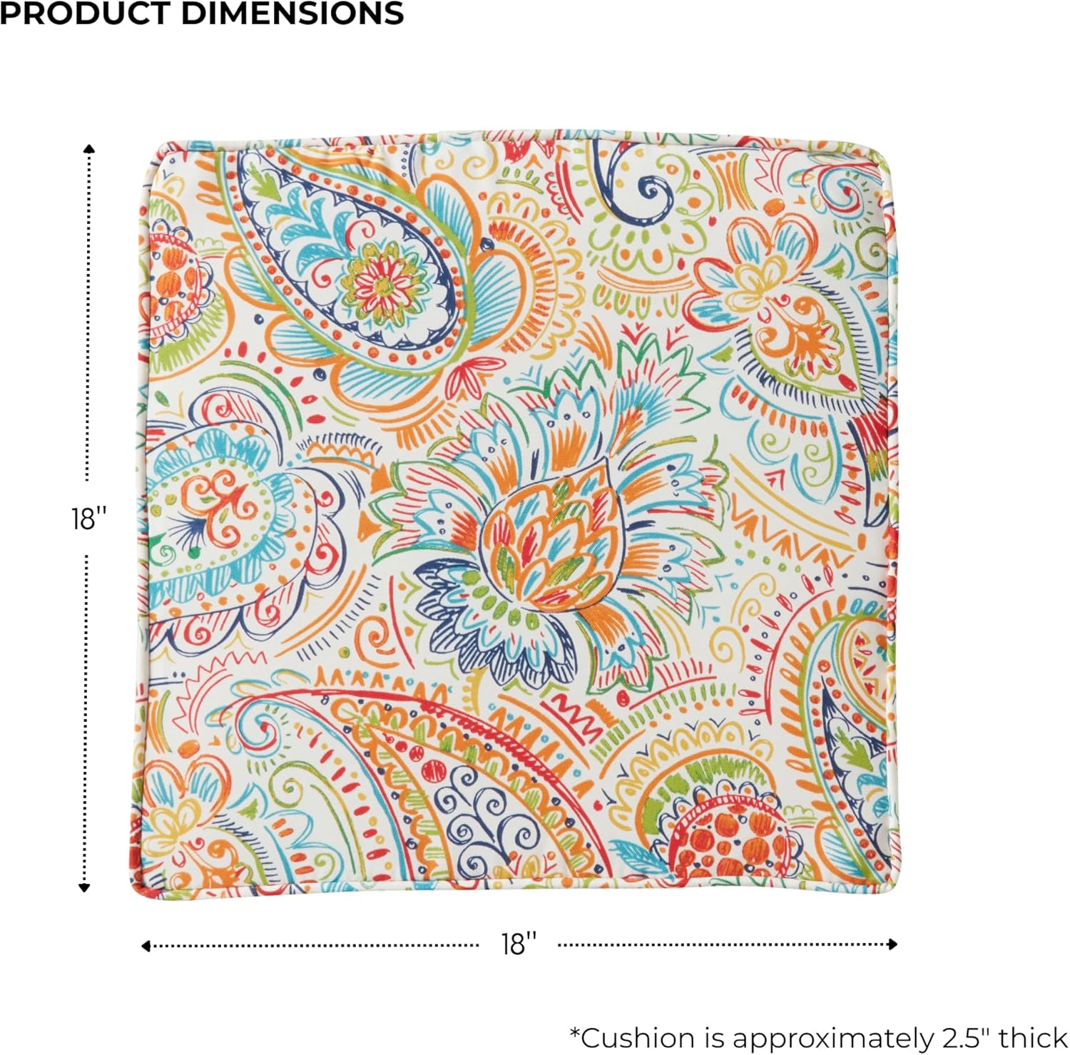 Outdoor 18 inch Square Patio Dining Chair Pads – Comfortable Fiber-Filled Seat Cushions with Ties, Reversible Polyester Fabric - Jamboree Paisley, Set of 4