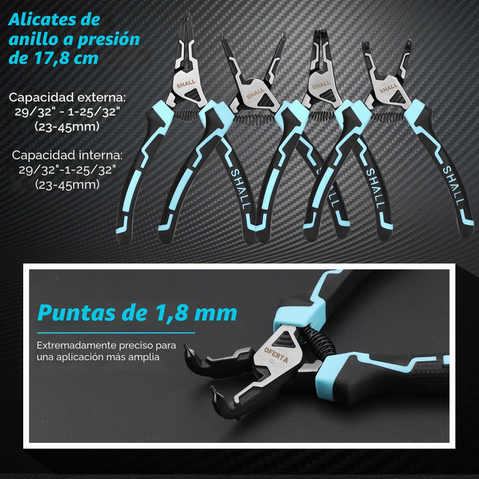 SHALL Juego de Alicates para Anillos de Seguridad, 4 Piezas, 7 Pulgadas para Anillos Internos y Externos