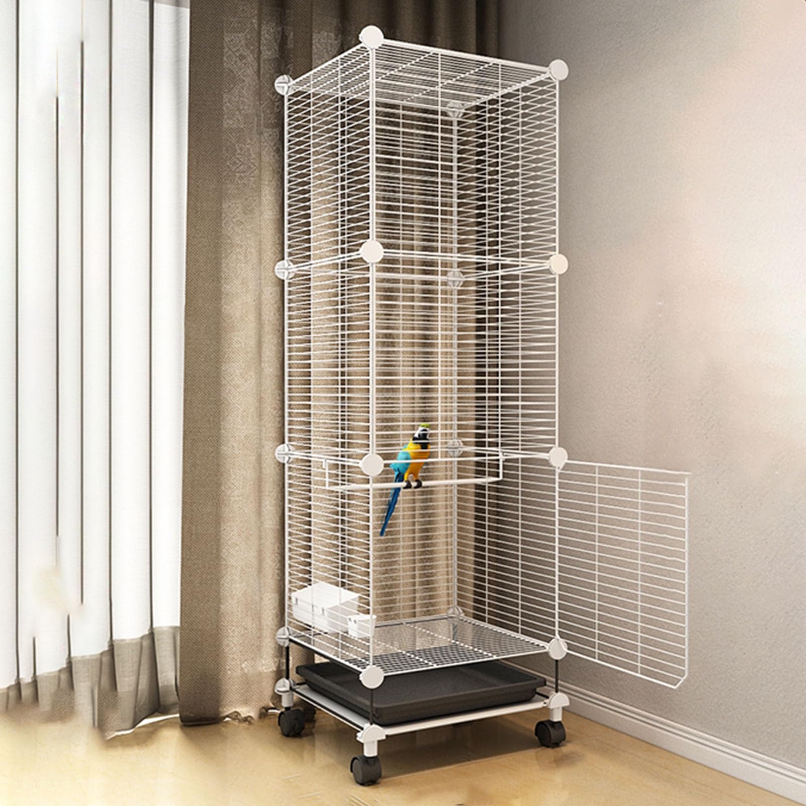 Bird Cage With Rolling Stand & Bottom Tray - Easy To Clean DIY Parrot Cage For Parakeets, Lovebirds, Pigeons, Cockatiels, Macaw