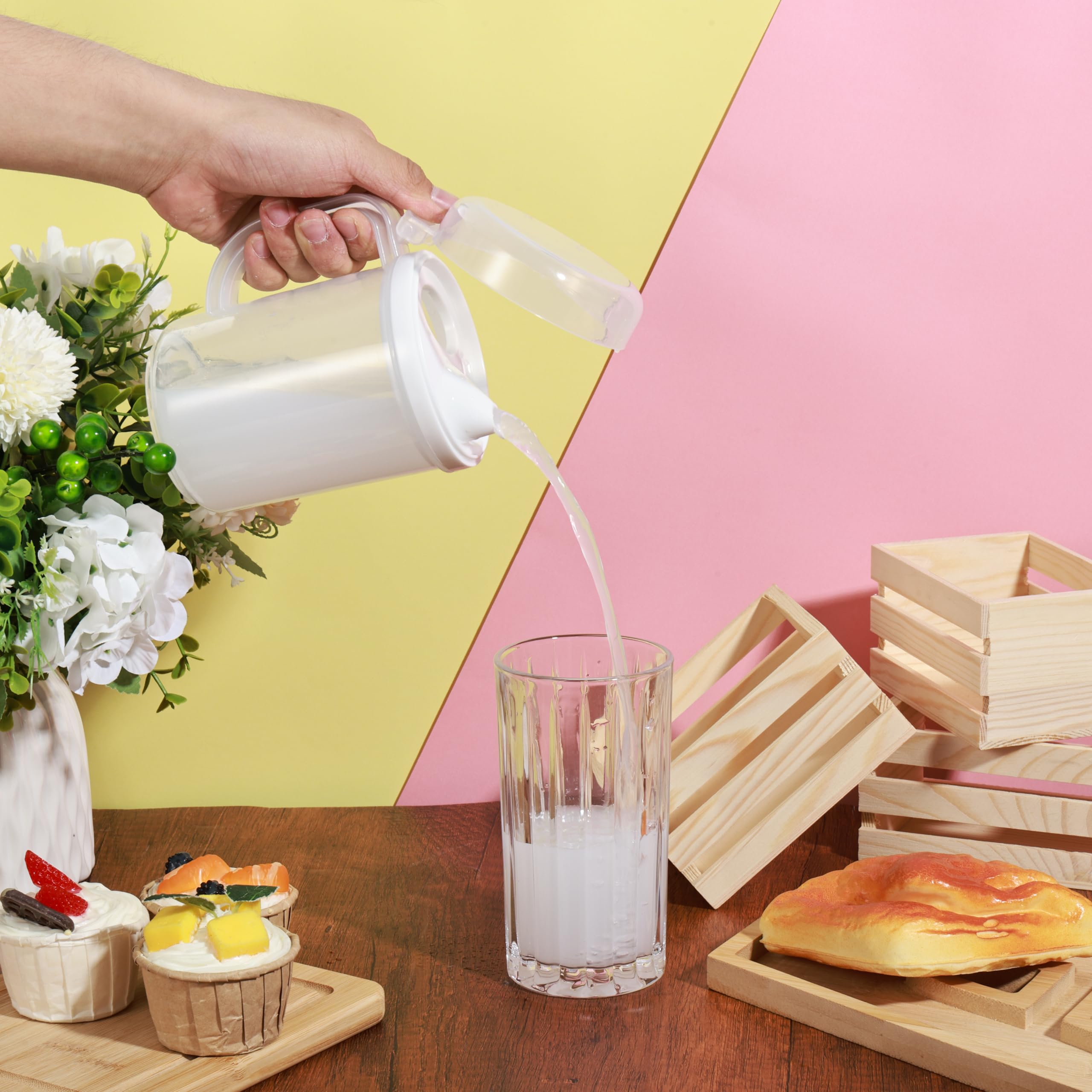 6 Pack Early Learning Kids Easy Pour Mini Pitchers 20 Oz Clear Plastic Pitcher with Lid and Handle Child Mini Easy Pour Bottles for Water Milk Tea Classroom Nursery Home - Image 2