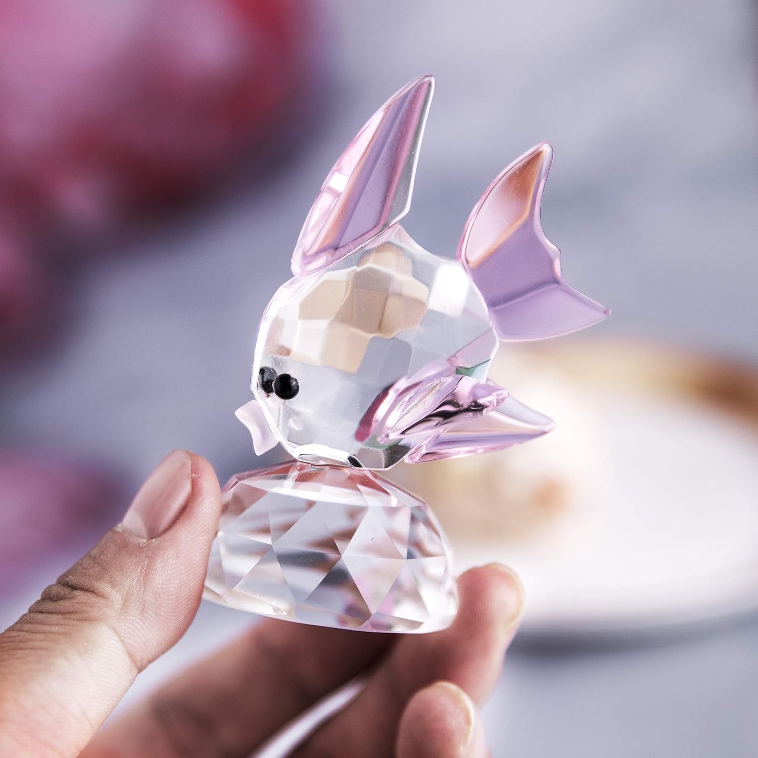 Handmade Crystal Tropical Fish Figurine Crystal Glass Animal Figurines Collectibles Crystal Glass Paperweight for Home Decor (Pink) : Everything Else