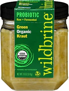 Wildbrine Raw Green Sauerkraut, 18 oz - Probiotic Fermented Kraut for Gut Health & Delicious Flavor