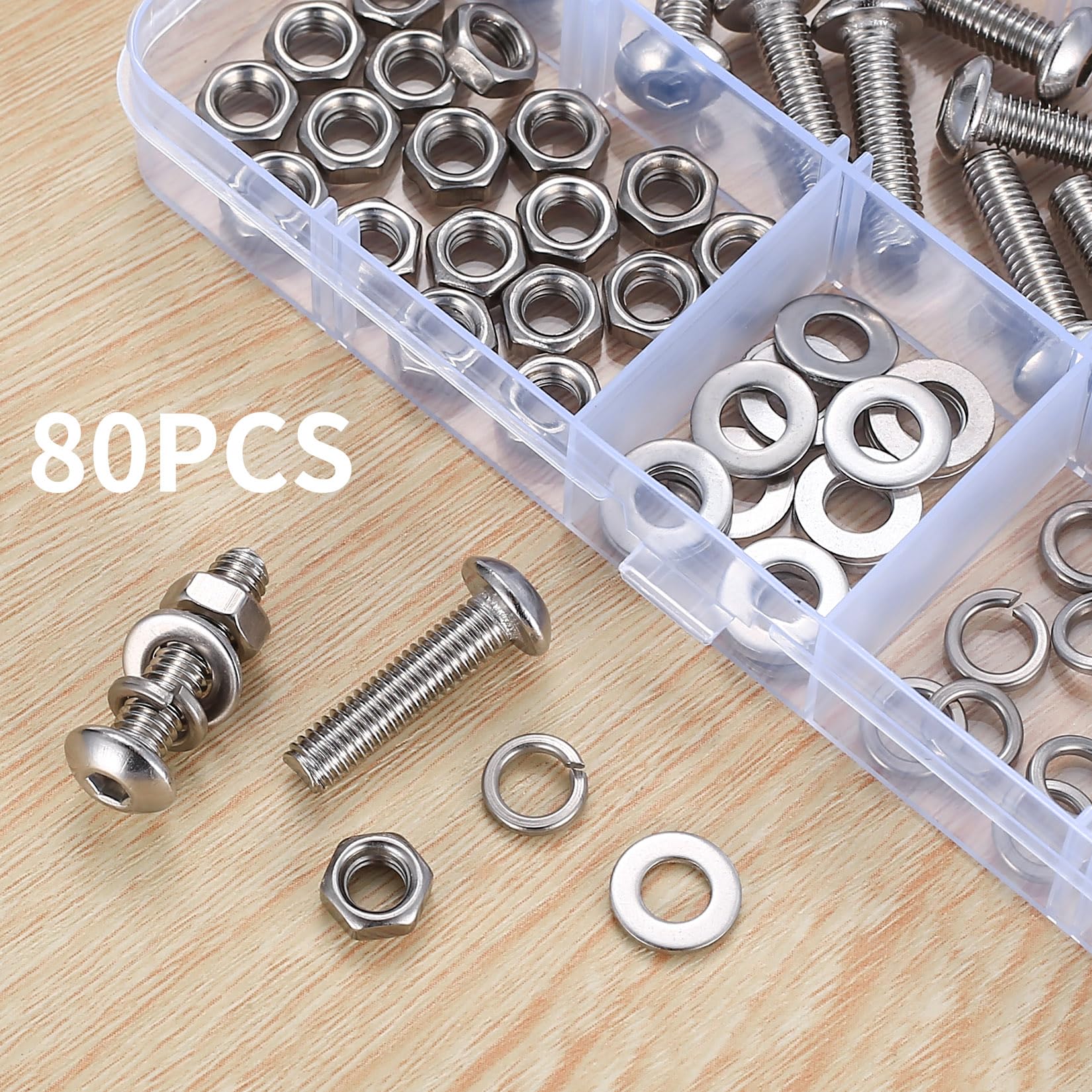 80 Pz Set di Viti M5 x 20mm, Bulloni e Dadi, Bulloni a Testa Bombata con Esagono Incassato, Viti a Testa Cilindrica con Esagono Incassato in Acciaio Inox e Dadi con Rondelle, Vite a Brugola