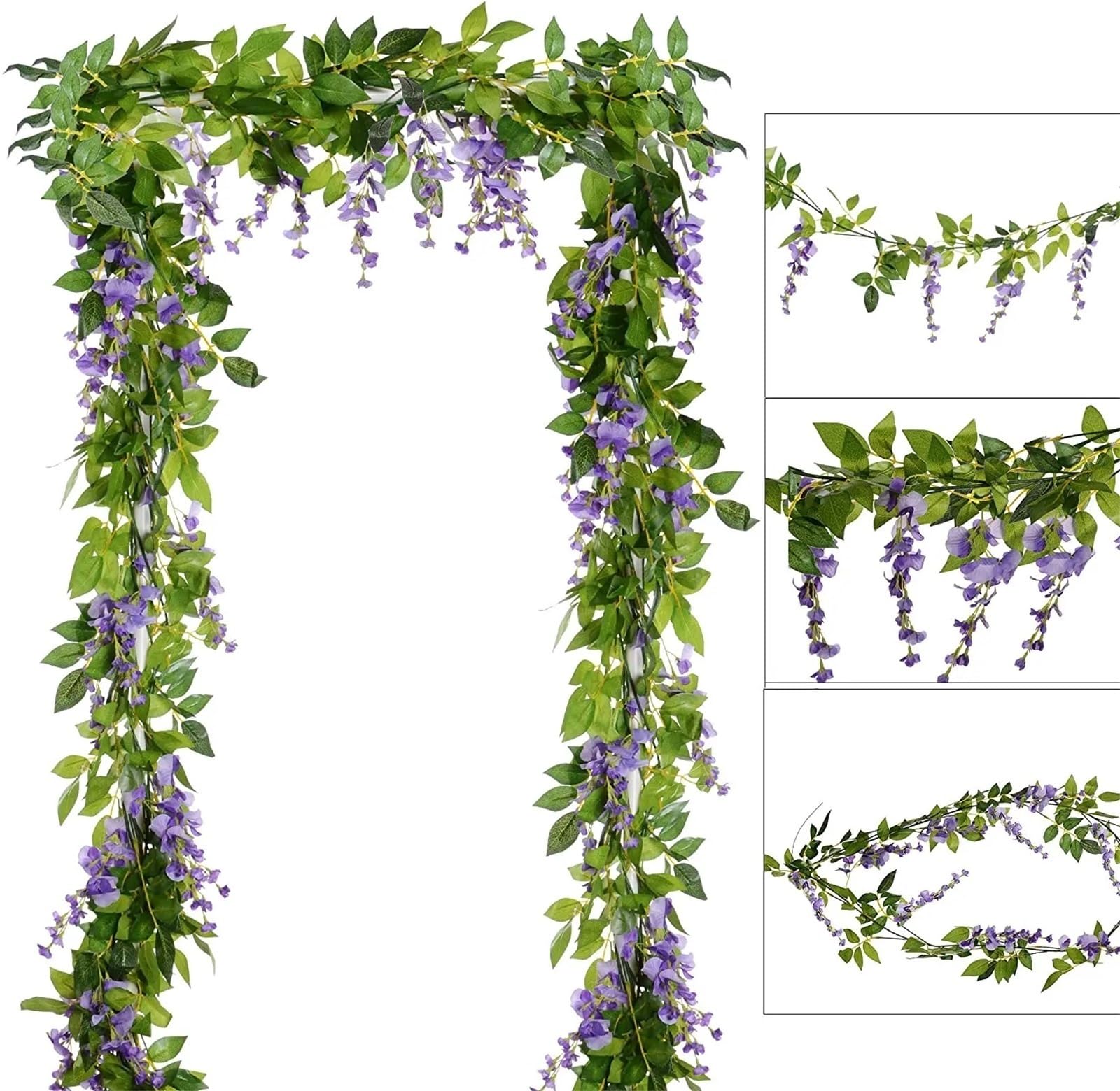 Künstliche Blumengirlande, 2m Seide Glyzinien Girlande Reben Rattan Seide Hängende Blume for Home Garten for Dekoration(Green,3pcs)