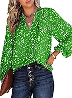 Dokotoo Women's V Neck Alicia Floral Print Smocked Long Sleeve Chiffon Blouse Bohemian Top Shirt
