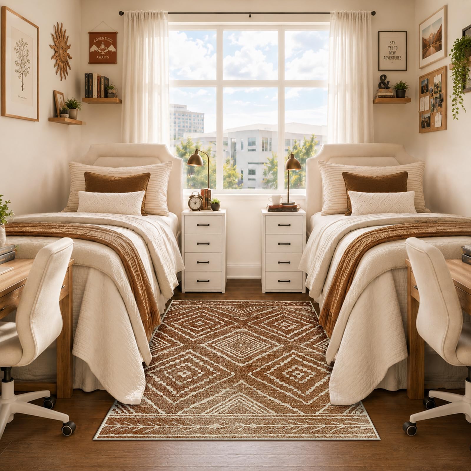 Photo 1 of BESTSWEETIE 4'x6' Washable Area Rug - Yellowbrown/Cream