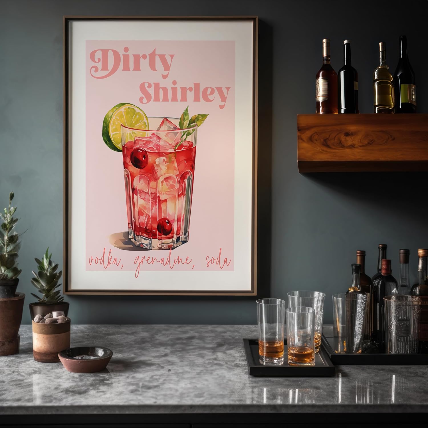 Poster Master Dirty Shirley Print - Cocktail Recipe Poster - Alcohol & Vodka Art - Bar Cart Wall Design - Bartender Art - Great Kitchen or Restaurant Wall Decor - 8x10 UNFRAMED Wall Art