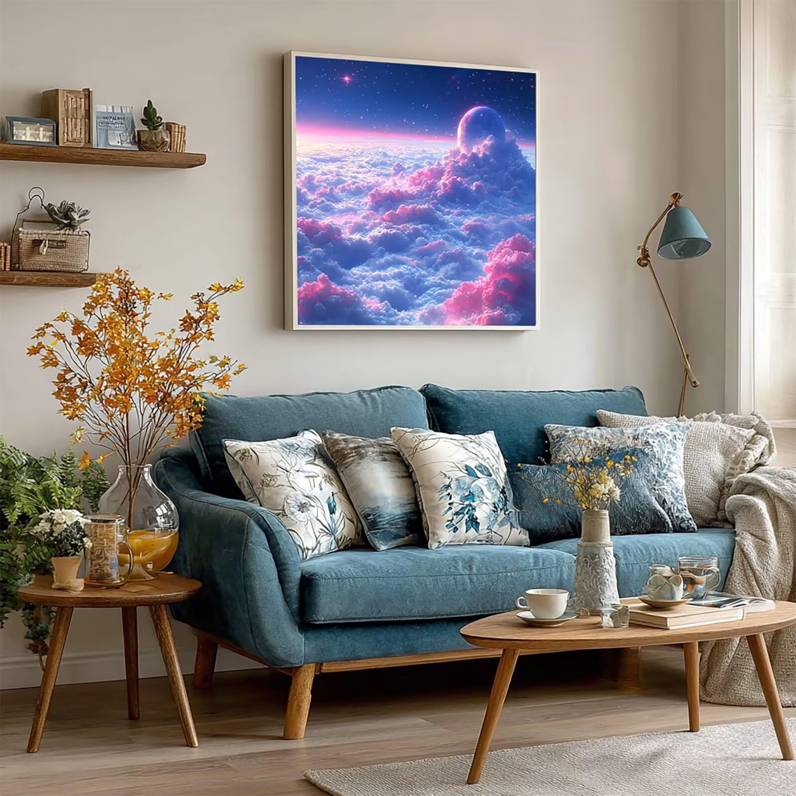Malen Nach Zahlen Erwachsene Cloud, Malen Nach Zahlen für Zimmer Deko, Sternenhimmel DIY Basteln Erwachsene Leinwand Kits, DIY Paint by Numbers Kits Mit Pinseln und Acrylfarbe, 100x100cm M-9100