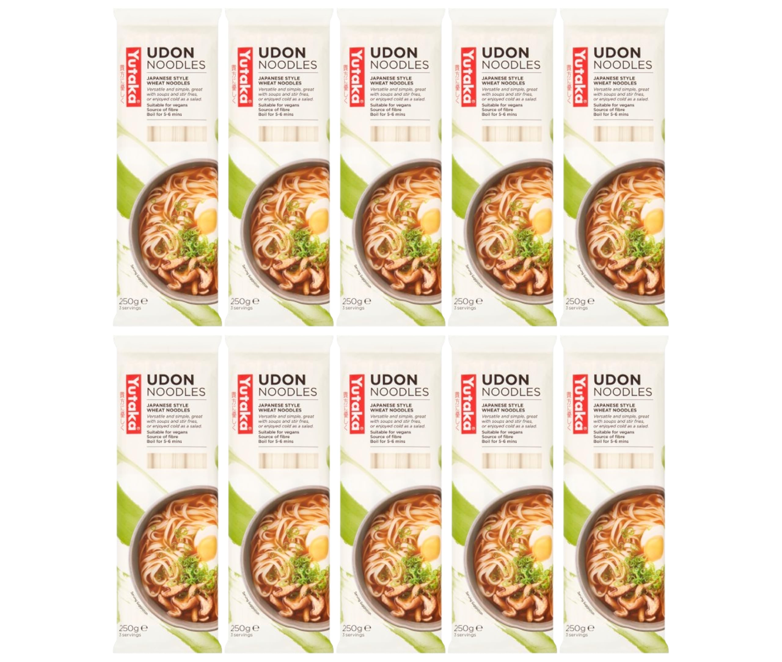 Yutaka Udon Noodles 250g (Pack of 10) | Japanese Style Wheat Udon Noodles 250g x10 | Thick, Chewy Texture for Soup, Stir-Fry & Cold Salads | Vegan