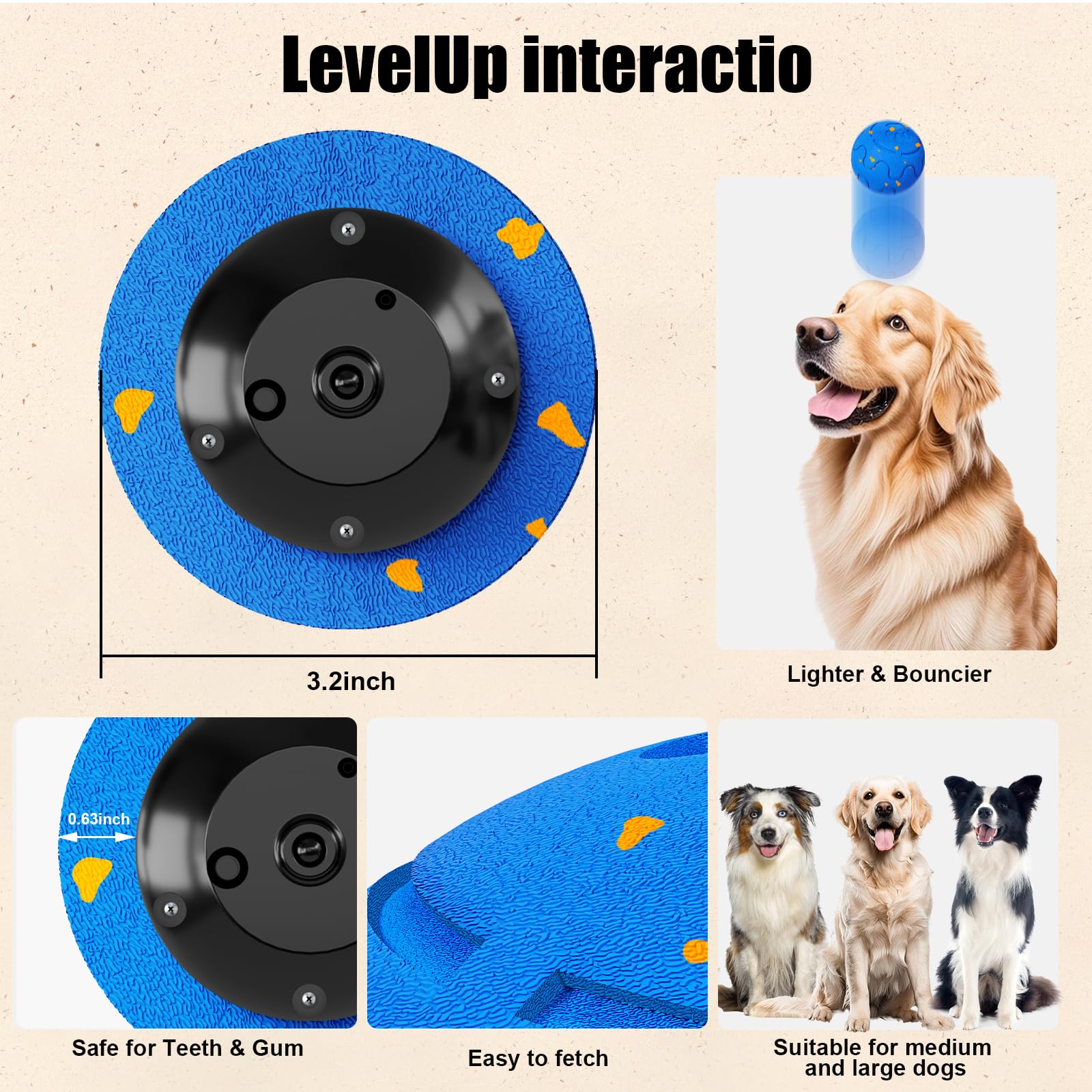 Interaktives Hundeballspielzeug, Smart Hundespielzeug für mittelgroße und große Hunde, Automatisch beweglicher rotierender & hüpfender Ball, langlebiges E-TPU-Material, IP54 wasserdicht
