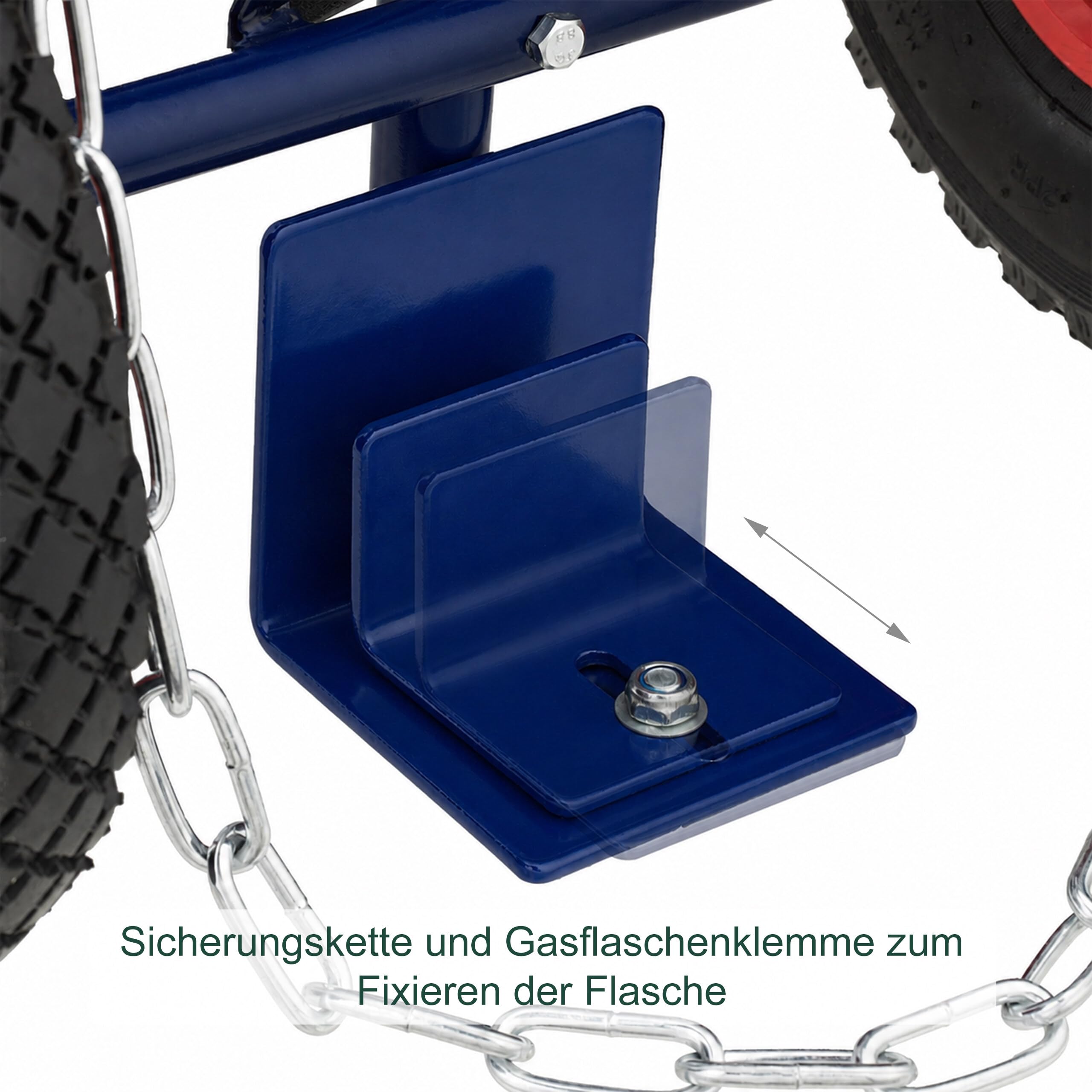 Relaxdays Transportwagen für Gasflaschen, für 3 & 5 kg Flaschen, Luftreifen, Stahl, Gasflaschenwagen, blau/rot