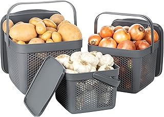 uandu Potato Storage Box Kitchen Set of 3, Garlic Storage, Potato Box, Potato Box, Onion Box, Shelf Basket, Storage Basket for Bathroom, Storage Basket, Basket for Toys