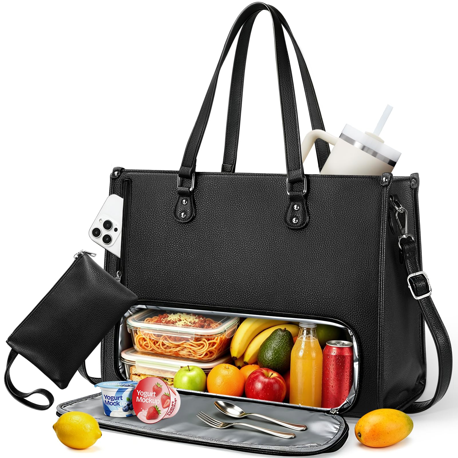 3-in-1 Lunch Tote Bag for Women, 15.6-Inch Large Laptop Work Tote Bag
