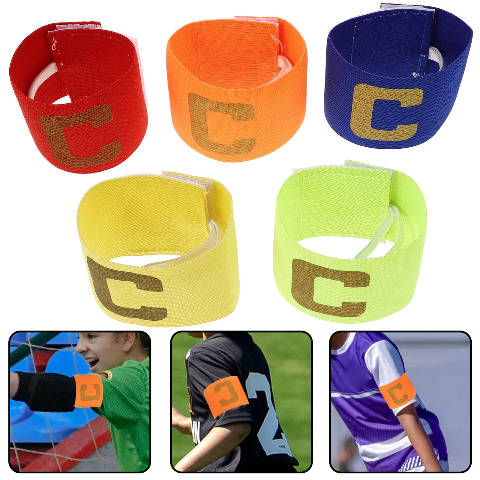 INOOMP 5pcs Elastic Soccer Captain Armband, Adjustable Football Arm Band Sports Youth Captain’s Armband for Soccer Football, Basketball and More