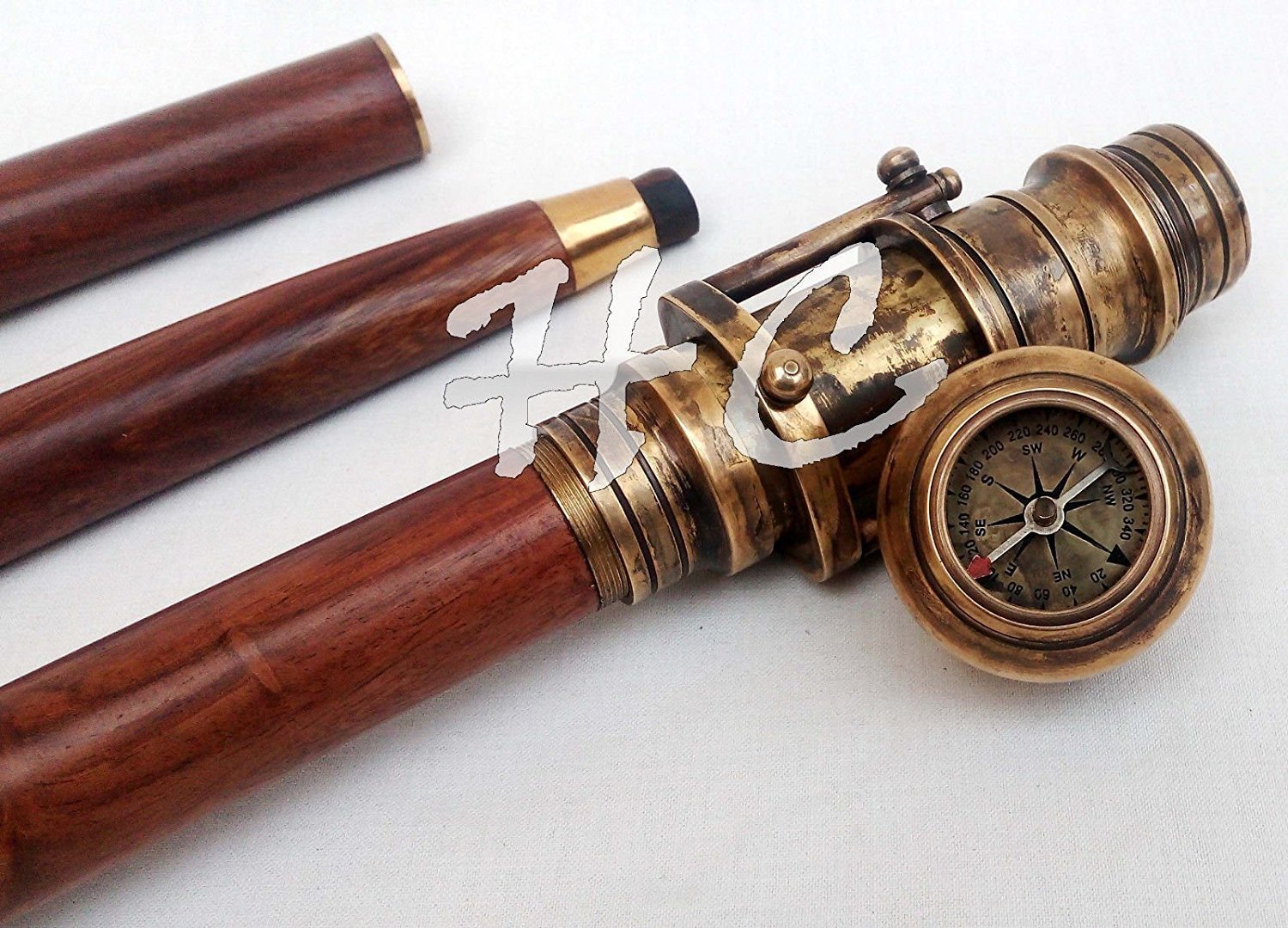Canne De Marche Ancienne En Bois Avec Poignée Télescopique Cachée – Style Victorien, Reproduction