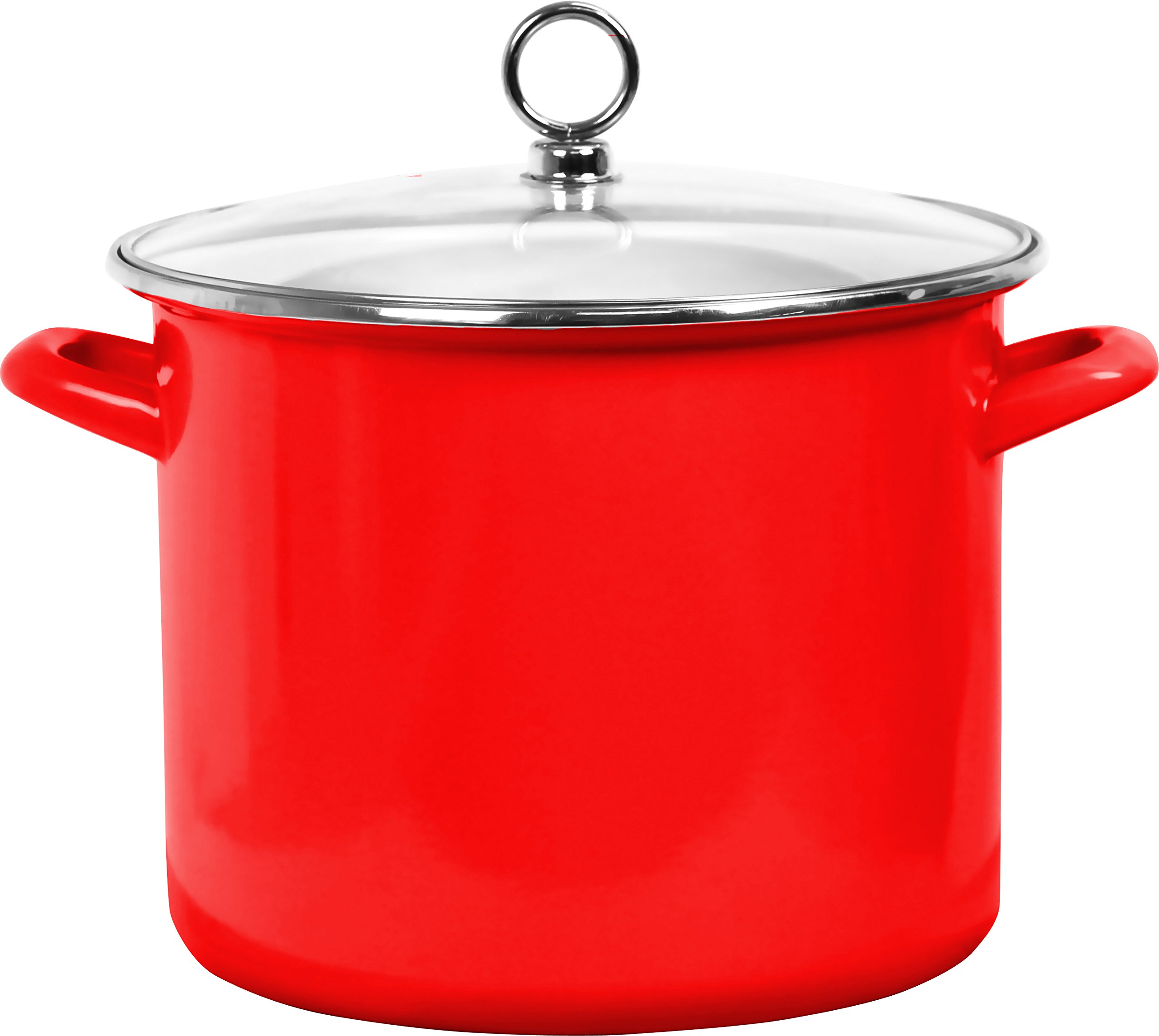 Calypso Basics by Reston Lloyd Enamel on Steel Stockpot with Glass Lid, 8-Quart, Red