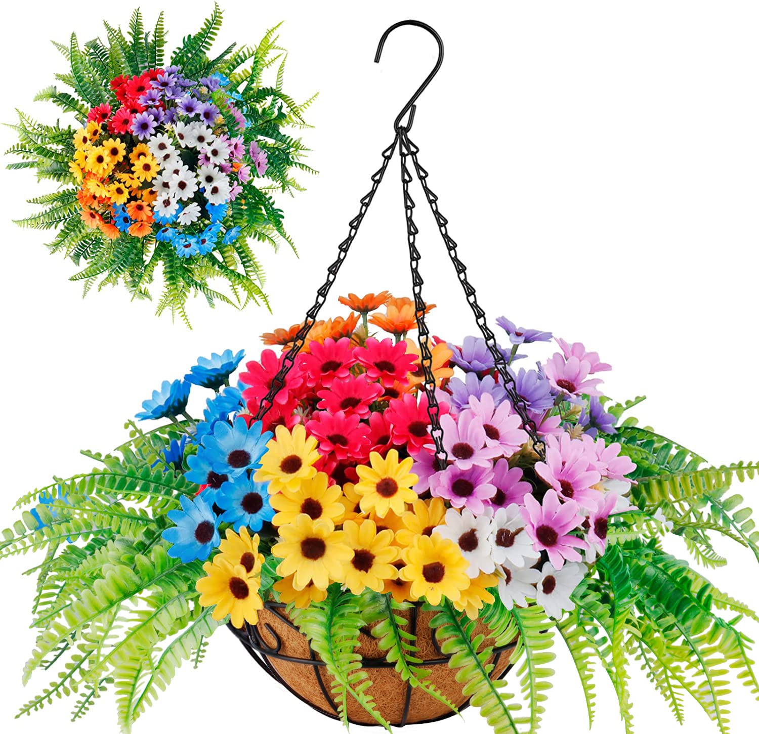 Shyshining Hanging Flowers with Basket, Artifical Flowers Plant Hanger UV Resistant, Faux Plastic Greenery Fake Flowers for Outdoor Indoor Garden Porch Window Box Home Wedding Decor (Hanging Flowers)