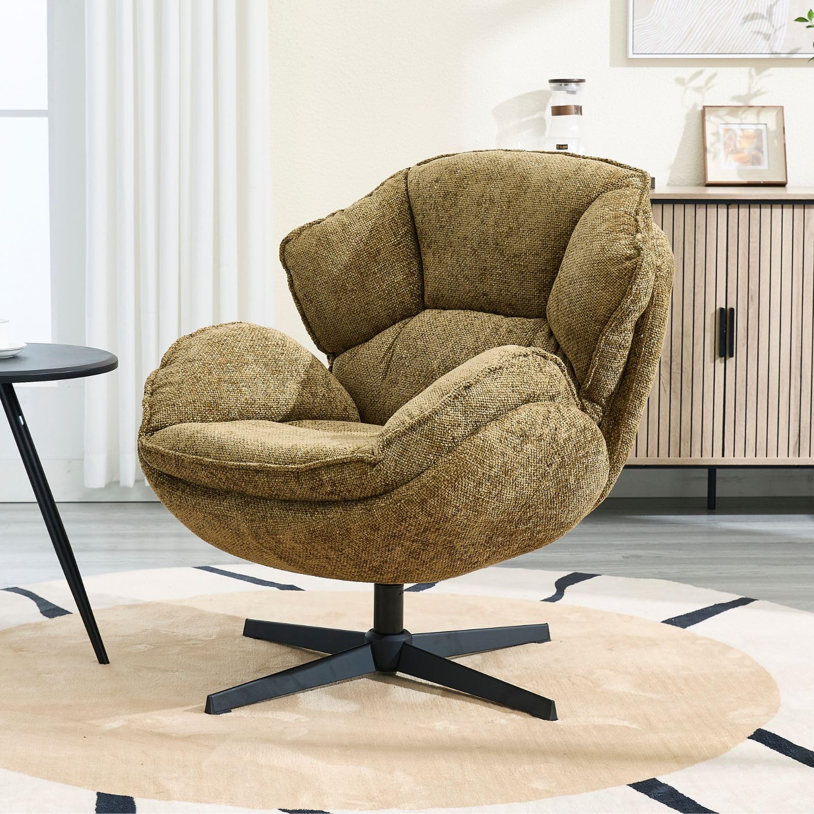Ya-Home Accent Chair Modern Chenille Swivel Soft Padded Occasional Armchair with Metal Legs for Living Room/Bedroom/Home Office, Yellow
