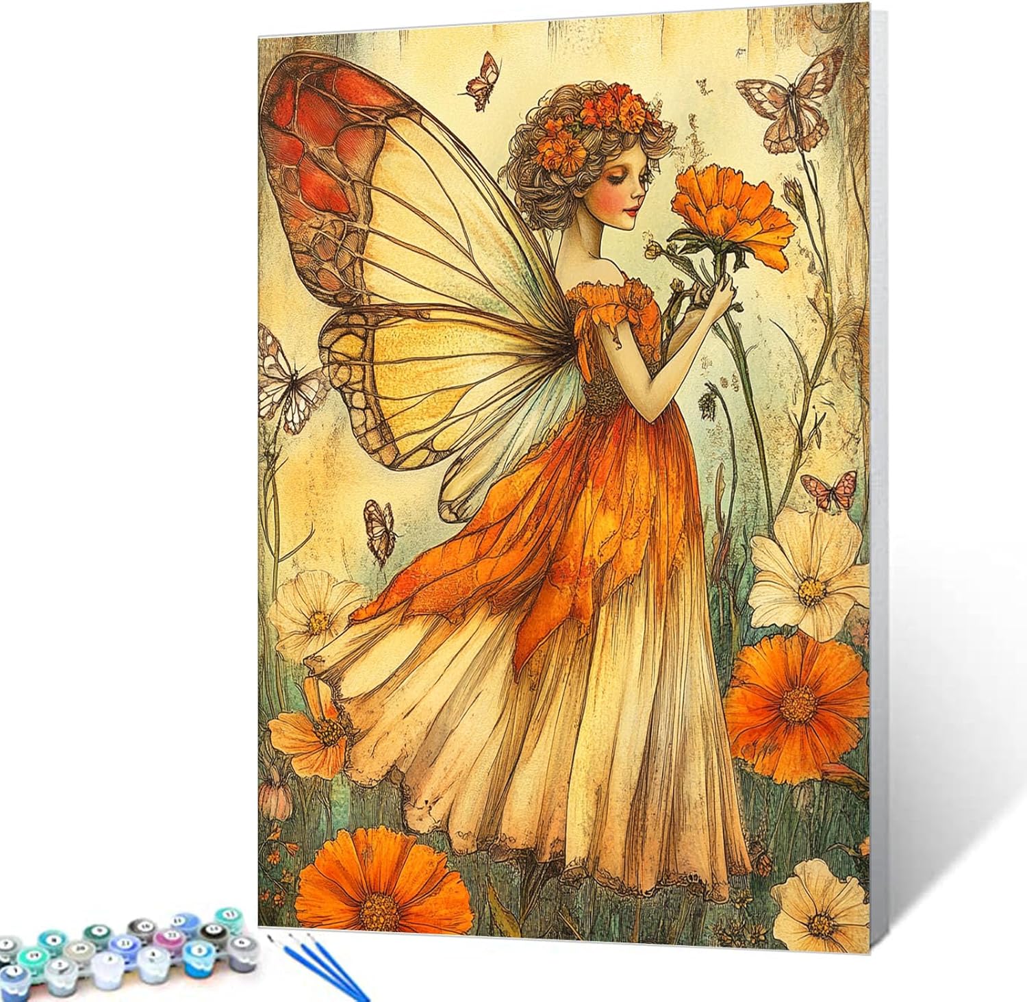 Tucocoo Vintage Fairy Paint by Numbers Kits with Brushes and Acrylic Pigment on Canvas Painting for Adults, Romantic Girl Boho Watercolor Art Picture for Home Wall Decor Gifts 16''x20'' (DIY Framed)