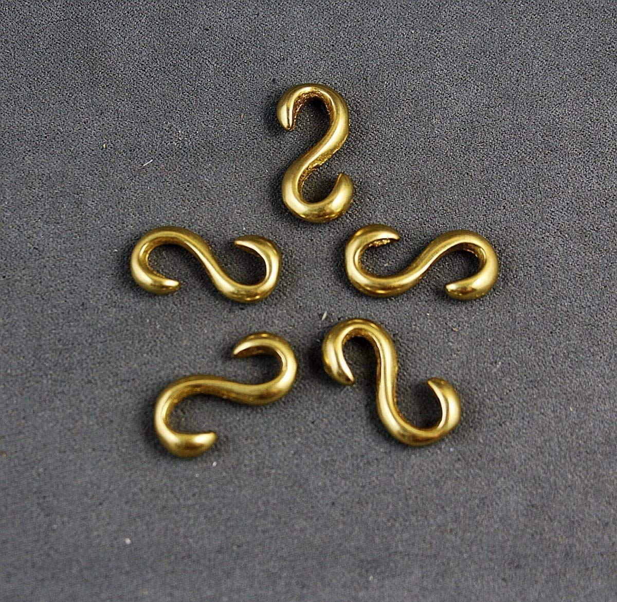WellieSTR 5 Pieces Solid Brass S Hook Clasp Connector to Attach Leathercraft Bracelet, Bag, Jewelry, Necklaces or Small Pendants