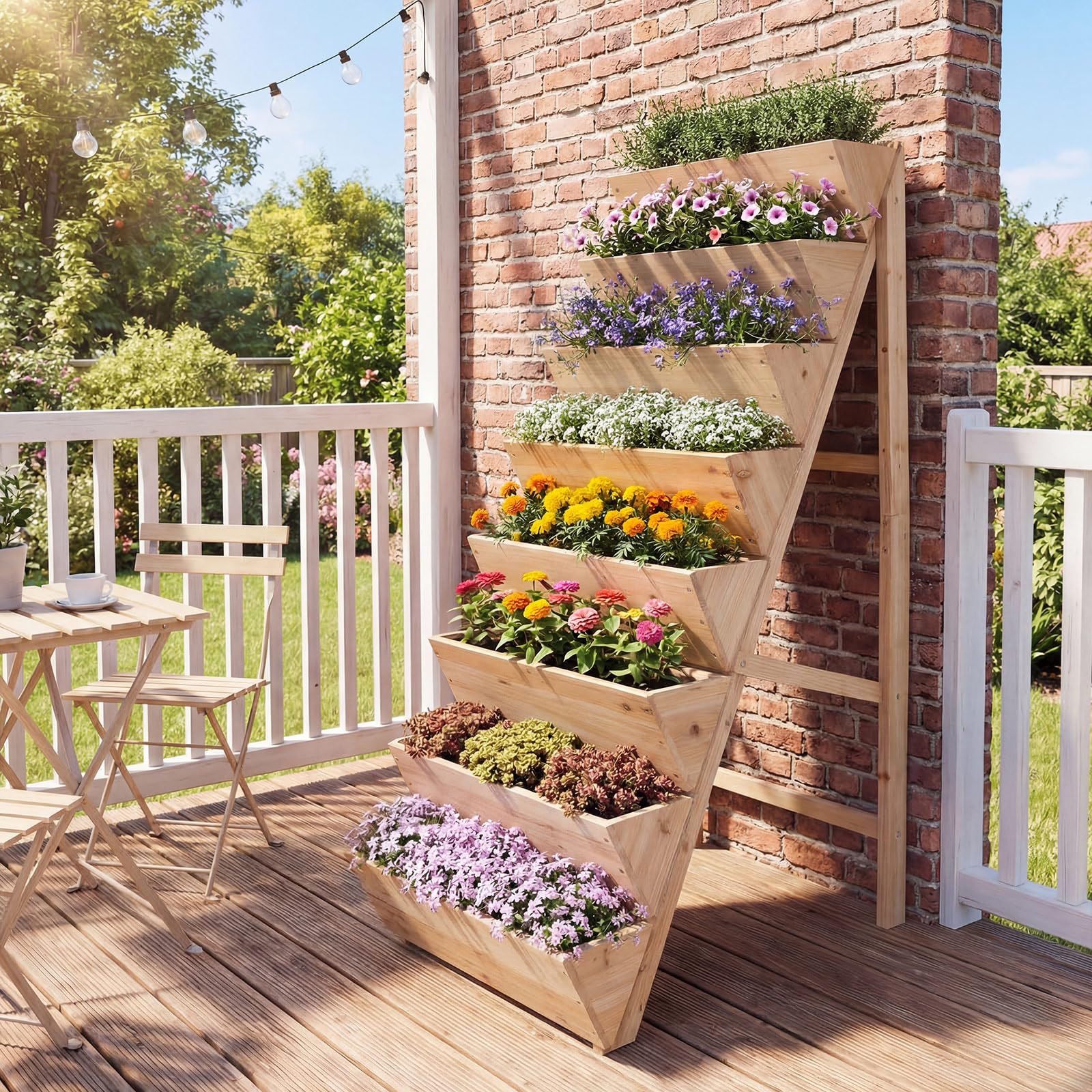COSTWAY Huerto Urbano Vertical de 5 Niveles, Jardinera Exterior de Madera, Forma de Escalera para Iluminación Suficiente, Meceteros para Flores y Verduras, Terraza, Jardín (101x60,5x150 cm,Natural)