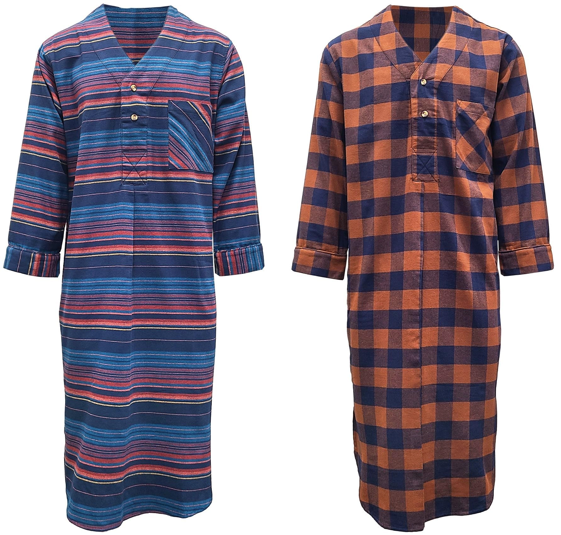 Andrew Scott Men's 2 Pack Lightweight Cotton Flannel Sleep Shirt