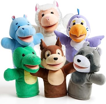 JOYIN Lot de 6 Marionnettes à Main Animaux en Peluche avec Bouche Articulée
