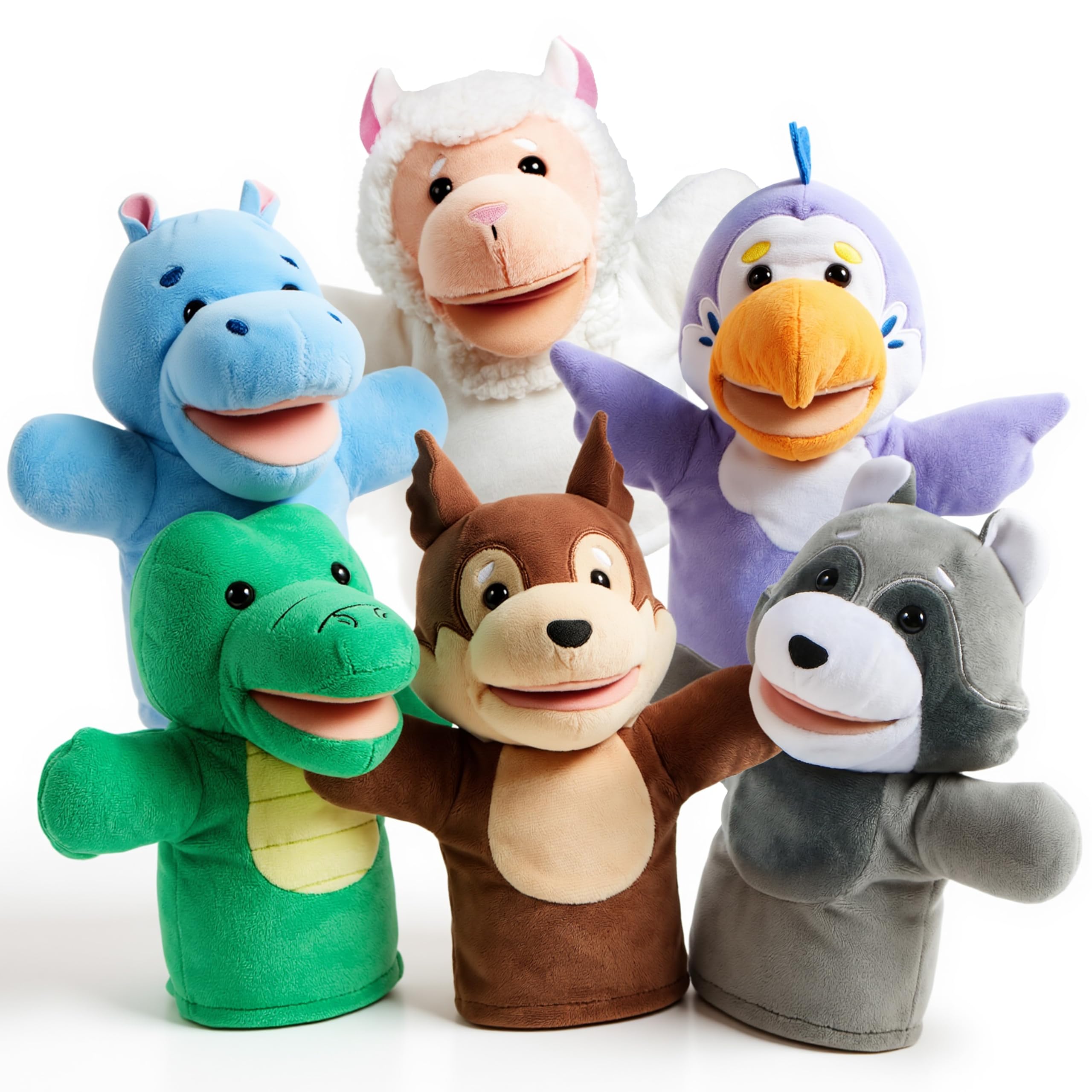 JOYIN 6Pcs Wild Animal Friends Hand Puppet Set with Working Mouth for Imaginative Play, Show Theater, Easter Birthday Party Supplies Gifts for Kid