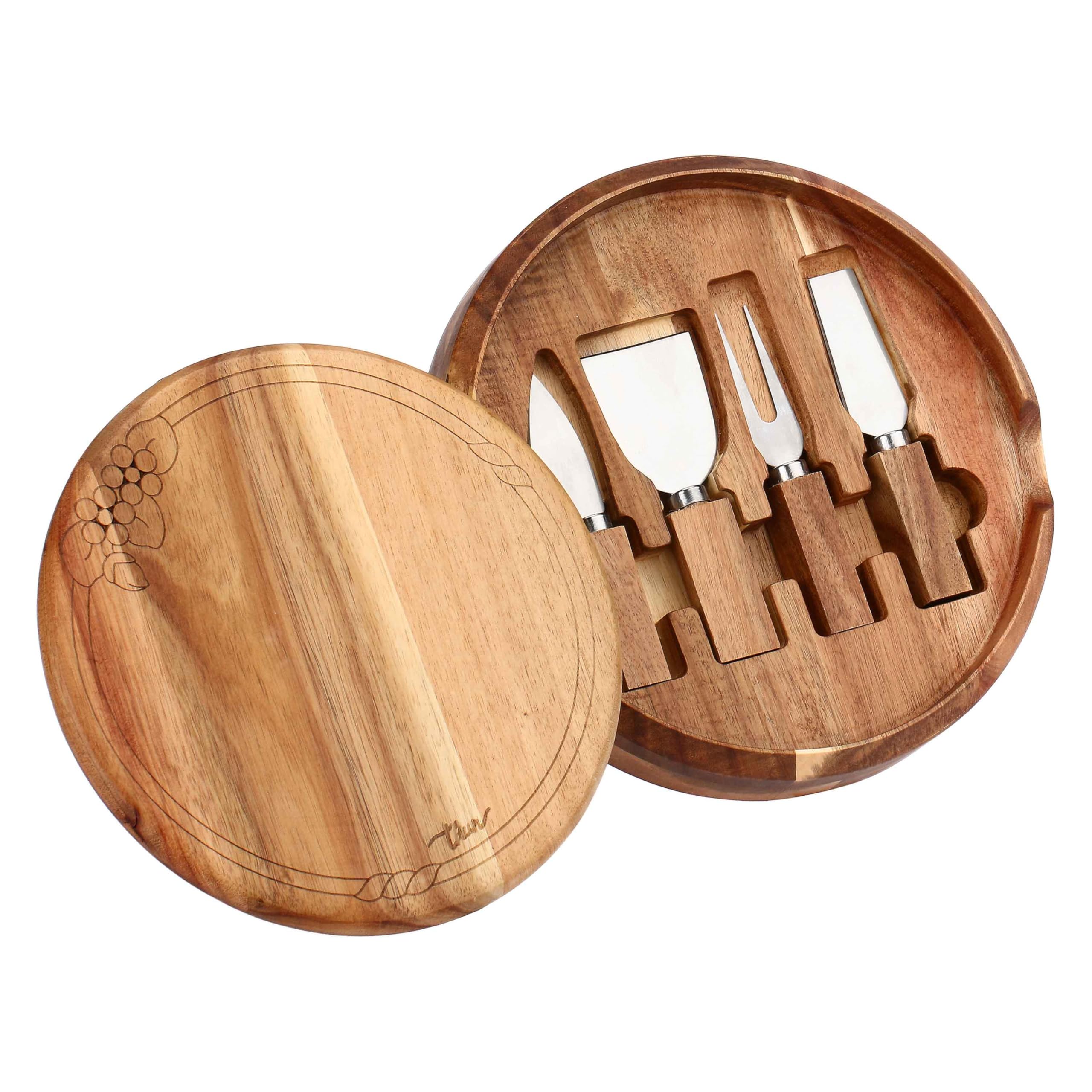 THUN - Set tagliere con coltelli formaggio - legno - Collezione Country Bloom - 25,1 X 25,1 X 4,3 CM