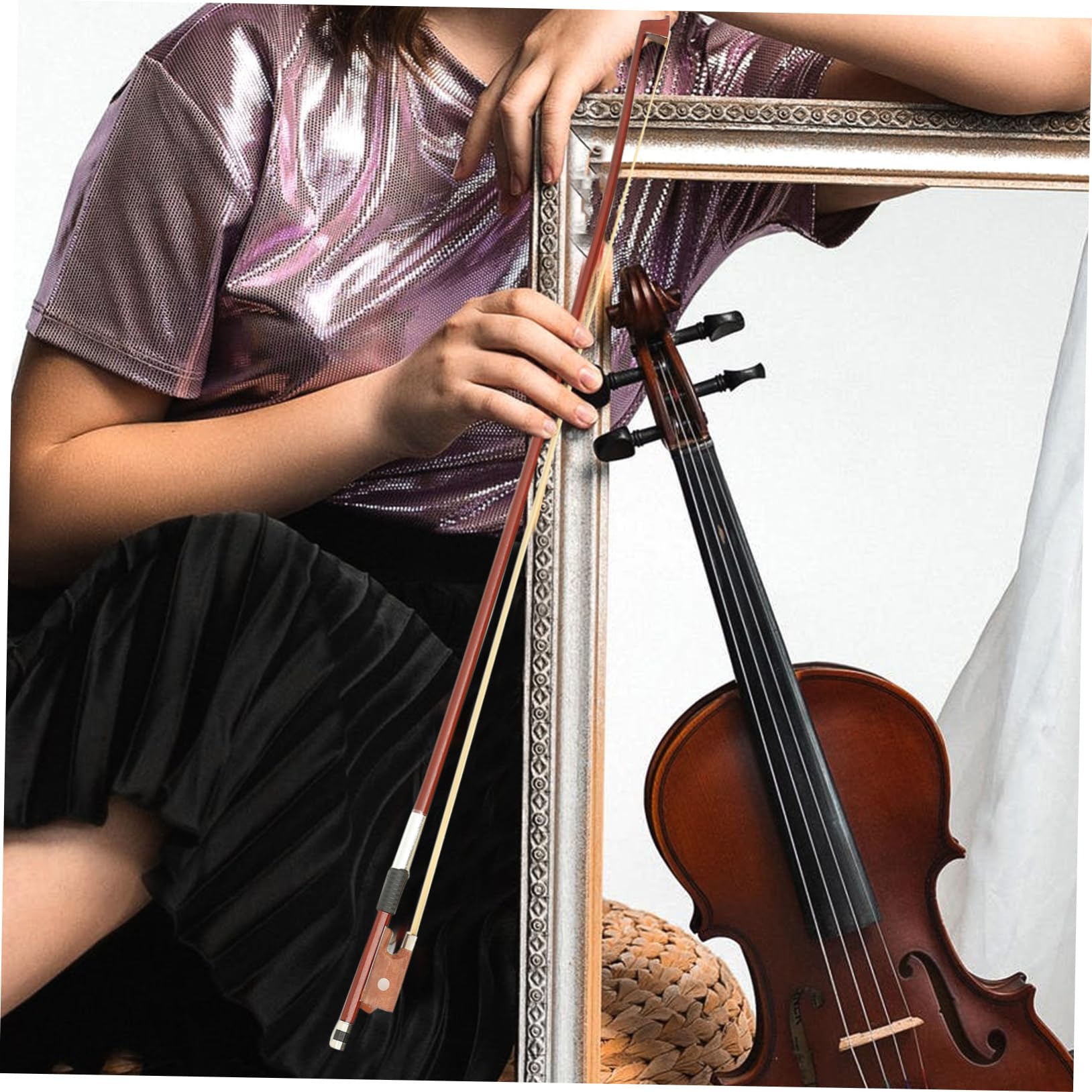 Archet de Violon en Bois Crin de Cheval Bien Équilibré, Transmet les Vibrations des Cordes, pour Étudiants et Joueurs Professionnels
