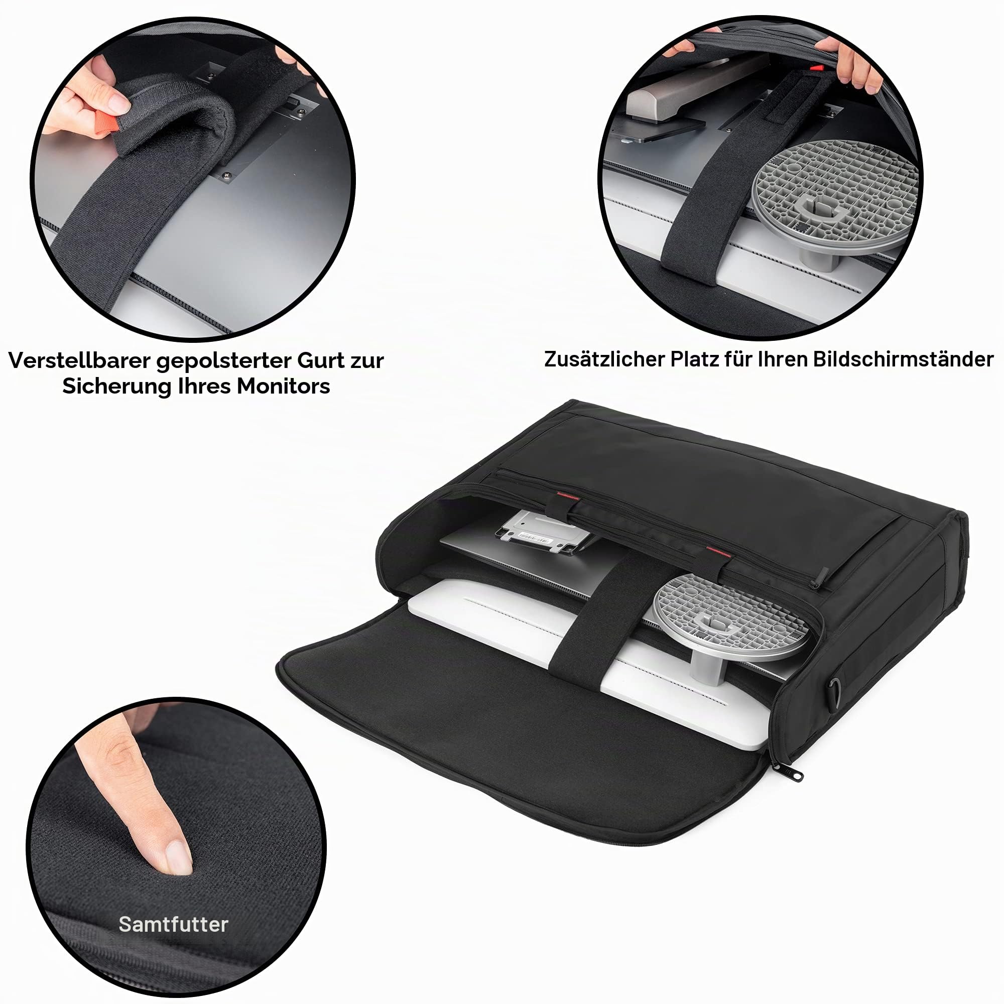Trunab Monitorabdeckungen PC-Monitorhalter, Tragetasche 24 Zoll Bildschirm Transport, Kompatibel mit LCD, Fernsehern und All-in-1-Computern, mit Schultergurt, Verstärkter Boden, Schwarz