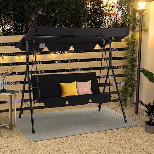 Miniatura 7 de Esright Columpios de porche para exteriores, columpios de exterior beige para adultos con cojín extraíble y marco de acero recubierto de polvo